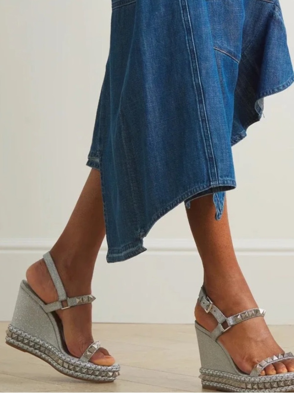 Christian Louboutin Pyraclou Gold Metallic Wedge Sandals with Studded Detail
